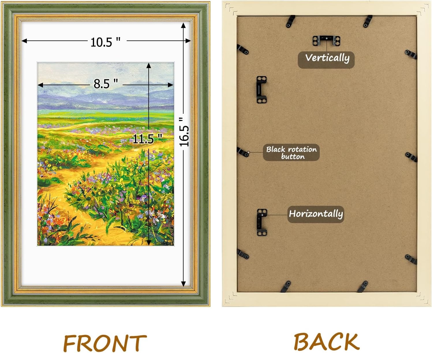 image:imageGolden State Art8x10 Ornate Picture Frame Holds 5x7 PhotoVintage Gold  Includes easel backreal glass frontwhite matbuildin hangers8x10 Decorative photo frame matted to 5x7Desktopwall mountGreen Gold