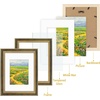 image:imageGolden State Art8x10 Ornate Picture Frame Holds 5x7 PhotoVintage Gold  Includes easel backreal glass frontwhite matbuildin hangers8x10 Decorative photo frame matted to 5x7Desktopwall mountBlack Gold