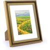 image:imageGolden State Art8x10 Ornate Picture Frame Holds 5x7 PhotoVintage Gold  Includes easel backreal glass frontwhite matbuildin hangers8x10 Decorative photo frame matted to 5x7Desktopwall mountBrown Gold