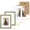 image:imageGolden State Art8x10 Ornate Picture Frame Holds 5x7 PhotoVintage Gold  Includes easel backreal glass frontwhite matbuildin hangers8x10 Decorative photo frame matted to 5x7Desktopwall mountDistressed Blue Gold