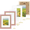 image:imageGolden State Art8x10 Ornate Picture Frame Holds 5x7 PhotoVintage Gold  Includes easel backreal glass frontwhite matbuildin hangers8x10 Decorative photo frame matted to 5x7Desktopwall mountPink Gold