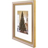 image:imageGolden State Art8x10 Ornate Picture Frame Holds 5x7 PhotoVintage Gold  Includes easel backreal glass frontwhite matbuildin hangers8x10 Decorative photo frame matted to 5x7Desktopwall mountPurple Gold