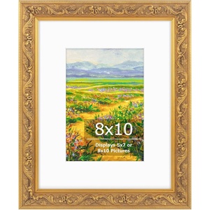 image:imageGolden State Art8x10 Ornate Picture Frame Holds 5x7 PhotoVintage Gold  Includes easel backreal glass frontwhite mat8x10 Decorative photo frame matted to 5x7Desktopwall mountEmbossed designVintage Gold