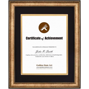 image:imageGolden State Art 11x14 Frame for 85x11 Diploma Dark Gold Color Real Glass  Includes Black Over Gold Double MatFits 85x11 Certificate Document Photo Picture Wall MountAntique Gold