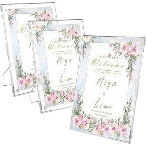 image:imageGolden State Art 3 Pack 5x7 Acrylic Picture Frame with Stand  Frameless Frame with Strong Magnets for Wedding Sign Reception Decoration Photos and Art Display5x7