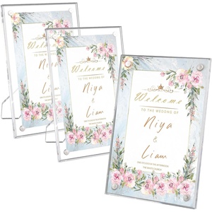 image:imageGolden State Art 3 Pack 5x7 Acrylic Picture Frame with Stand  Frameless Frame with Strong Magnets for Wedding Sign Reception Decoration Photos and Art Display4x6