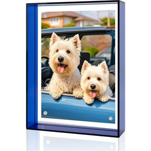 image:imageGolden State Art 5x7 Acrylic Floating Picture Frame Blue 1 Pack  Individual Photo Frame for Tabletop Display With Hangers for Wall Mount Horizontal or VerticalBlue