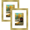 image:imageGolden State Art 16x24 Blue Picture Frame Mat for 12x18 Real Glass  Wall Mount Display Horizontally or Vertically Photo Art Poster or Print Display Blue Frame FinishGold