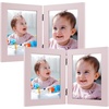 image:imageGolden State Art 5x7 Double Frame Distressed White 1 Pack  High Definition Glass 2 Hinged Photo Frame for Desktop Decorative Folding Family Frames CollagePink