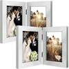 image:imageGolden State Art 5x7 Double Frame Distressed White 1 Pack  High Definition Glass 2 Hinged Photo Frame for Desktop Decorative Folding Family Frames CollageSilver