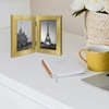 image:imageGolden State Art 5x7 Double Frame Distressed White 1 Pack  High Definition Glass 2 Hinged Photo Frame for Desktop Decorative Folding Family Frames CollageGold