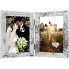 image:imageGolden State Art 5x7 Double Frame Distressed White 1 Pack  High Definition Glass 2 Hinged Photo Frame for Desktop Decorative Folding Family Frames CollageWeathered White