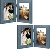 image:imageGolden State Art 5x7 Double Frame Distressed White 1 Pack  High Definition Glass 2 Hinged Photo Frame for Desktop Decorative Folding Family Frames CollageBlue