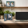 image:imageGolden State Art 5x7 Double Frame Distressed White 1 Pack  High Definition Glass 2 Hinged Photo Frame for Desktop Decorative Folding Family Frames CollageBlue