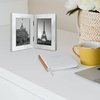 image:imageGolden State Art 5x7 Double Frame Distressed White 1 Pack  High Definition Glass 2 Hinged Photo Frame for Desktop Decorative Folding Family Frames CollageSilver