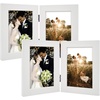 image:imageGolden State Art 5x7 Double Frame Distressed White 1 Pack  High Definition Glass 2 Hinged Photo Frame for Desktop Decorative Folding Family Frames CollageWhite