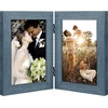 image:imageGolden State Art 5x7 Double Frame Distressed White 1 Pack  High Definition Glass 2 Hinged Photo Frame for Desktop Decorative Folding Family Frames CollageBlue