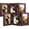 image:imageGolden State Art 5x7 Triple Picture Frame Light Grey Real Glass 1 Pack  Trifold Photo Frame Vertical Display for Desktop  Three Folding Picture CollageBrown