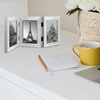 image:imageGolden State Art 5x7 Triple Picture Frame Light Grey Real Glass 1 Pack  Trifold Photo Frame Vertical Display for Desktop  Three Folding Picture CollageSilver
