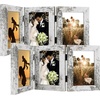 image:imageGolden State Art 5x7 Triple Picture Frame Light Grey Real Glass 1 Pack  Trifold Photo Frame Vertical Display for Desktop  Three Folding Picture CollageWeathered White