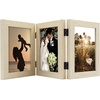 image:imageGolden State Art 5x7 Triple Picture Frame Light Grey Real Glass 1 Pack  Trifold Photo Frame Vertical Display for Desktop  Three Folding Picture CollageBeige