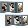 image:imageGolden State Art 5x7 Triple Picture Frame Light Grey Real Glass 1 Pack  Trifold Photo Frame Vertical Display for Desktop  Three Folding Picture CollageBlue