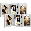image:imageGolden State Art 5x7 Triple Picture Frame Light Grey Real Glass 1 Pack  Trifold Photo Frame Vertical Display for Desktop  Three Folding Picture CollageSilver
