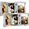 image:imageGolden State Art 5x7 Triple Picture Frame Light Grey Real Glass 1 Pack  Trifold Photo Frame Vertical Display for Desktop  Three Folding Picture CollageWeathered White