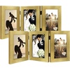 image:imageGolden State Art 5x7 Triple Picture Frame Light Grey Real Glass 1 Pack  Trifold Photo Frame Vertical Display for Desktop  Three Folding Picture CollageGold