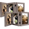 image:imageGolden State Art 5x7 Triple Picture Frame Light Grey Real Glass 1 Pack  Trifold Photo Frame Vertical Display for Desktop  Three Folding Picture CollageGray