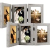 image:imageGolden State Art 5x7 Triple Picture Frame Light Grey Real Glass 1 Pack  Trifold Photo Frame Vertical Display for Desktop  Three Folding Picture CollageLight Gray