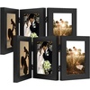 image:imageGolden State Art 5x7 Triple Picture Frame Light Grey Real Glass 1 Pack  Trifold Photo Frame Vertical Display for Desktop  Three Folding Picture CollageBlack