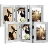 image:imageGolden State Art 5x7 Triple Picture Frame Light Grey Real Glass 1 Pack  Trifold Photo Frame Vertical Display for Desktop  Three Folding Picture CollageSilver