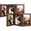 image:imageGolden State Art 5x7 Triple Picture Frame Light Grey Real Glass 1 Pack  Trifold Photo Frame Vertical Display for Desktop  Three Folding Picture CollageBrown