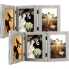 image:imageGolden State Art 5x7 Triple Picture Frame Light Grey Real Glass 1 Pack  Trifold Photo Frame Vertical Display for Desktop  Three Folding Picture CollageLight Gray
