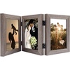 image:imageGolden State Art 5x7 Triple Picture Frame Light Grey Real Glass 1 Pack  Trifold Photo Frame Vertical Display for Desktop  Three Folding Picture CollageGray