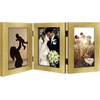 image:imageGolden State Art 5x7 Triple Picture Frame Light Grey Real Glass 1 Pack  Trifold Photo Frame Vertical Display for Desktop  Three Folding Picture CollageGold