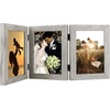 image:imageGolden State Art 5x7 Triple Picture Frame Light Grey Real Glass 1 Pack  Trifold Photo Frame Vertical Display for Desktop  Three Folding Picture CollageLight Gray