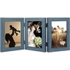 image:imageGolden State Art 5x7 Triple Picture Frame Light Grey Real Glass 1 Pack  Trifold Photo Frame Vertical Display for Desktop  Three Folding Picture CollageBlue