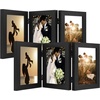 image:imageGolden State Art 5x7 Triple Picture Frame Light Grey Real Glass 1 Pack  Trifold Photo Frame Vertical Display for Desktop  Three Folding Picture CollageBlack