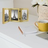 image:imageGolden State Art 5x7 Triple Picture Frame Light Grey Real Glass 1 Pack  Trifold Photo Frame Vertical Display for Desktop  Three Folding Picture CollageGold