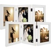 image:imageGolden State Art 5x7 Triple Picture Frame Light Grey Real Glass 1 Pack  Trifold Photo Frame Vertical Display for Desktop  Three Folding Picture CollageWhite