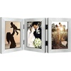 image:imageGolden State Art 5x7 Triple Picture Frame Light Grey Real Glass 1 Pack  Trifold Photo Frame Vertical Display for Desktop  Three Folding Picture CollageSilver