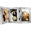 image:imageGolden State Art 5x7 Triple Picture Frame Light Grey Real Glass 1 Pack  Trifold Photo Frame Vertical Display for Desktop  Three Folding Picture CollageWeathered White