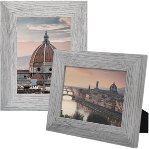 image:image2 Pack 5x7 Picture Frames in Grey Real Glass WallampTabletop Display  Wide Molding 5 by 7 Photo Frame with Back Hangers Country Wood Grain Style Great for Photos Gift Pictures WeddingGrey