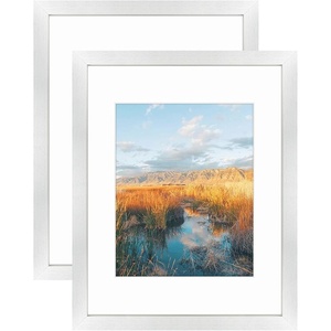 image:imageGolden State Art 11x14 Black Picture Frame with Mat to Display 8x10 Photos Real Glass 8 PackSilver