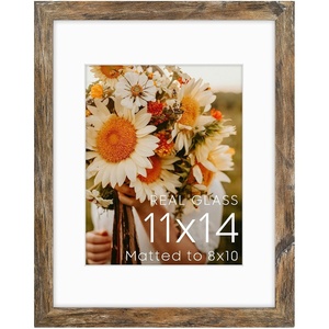 image:imageGolden State Art 16x24 Blue Picture Frame Mat for 12x18 Real Glass  Wall Mount Display Horizontally or Vertically Photo Art Poster or Print Display Blue Frame FinishLight Brown