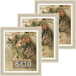 image:imageGolden State Art 3 Pack 8x10 Dark Gray Picture Frame Wall Mount  Farmhouse Rustic Photo Frame with HD Plastic Cover for Wall HangingBeige