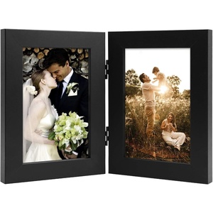 image:imageGolden State Art 5x7 Double Frame Distressed White 1 Pack  High Definition Glass 2 Hinged Photo Frame for Desktop Decorative Folding Family Frames CollageBlack