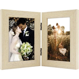 image:imageGolden State Art 5x7 Double Frame Distressed White 1 Pack  High Definition Glass 2 Hinged Photo Frame for Desktop Decorative Folding Family Frames CollageBeige